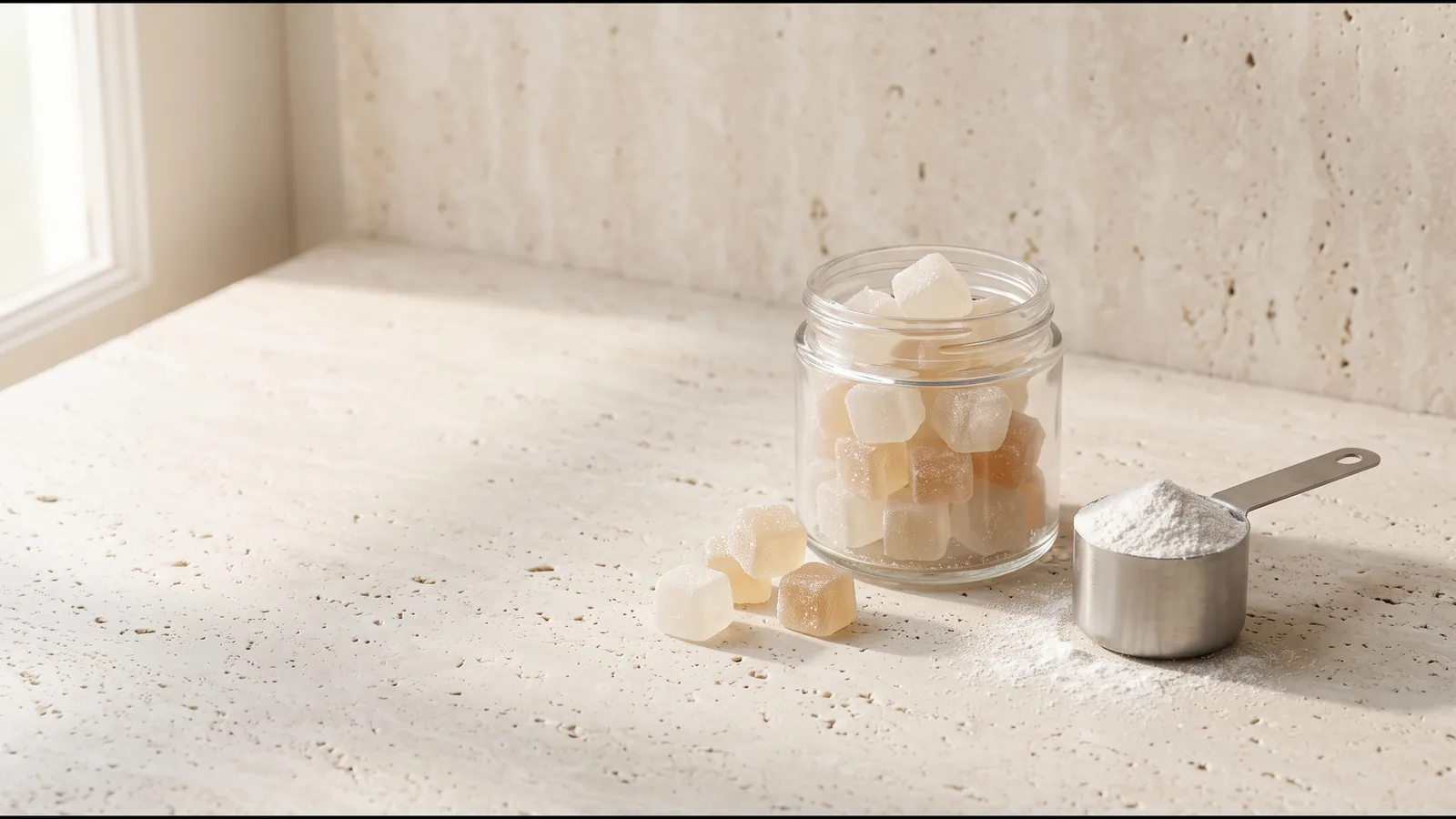 Gummies de créatine en bocal et créatine en poudre